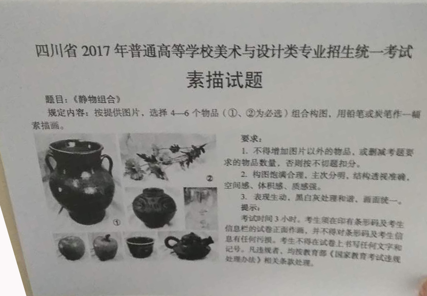 2017年四川美術(shù)聯(lián)考素描統(tǒng)一考試題目《靜物組合》