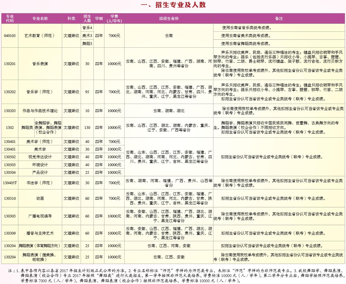 云南師范大學2017年藝術類專業招生簡章