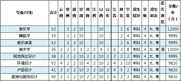 百色學院2019年藝術類分省招生計劃