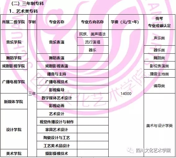 四川文化藝術學院2020年省外招生簡章