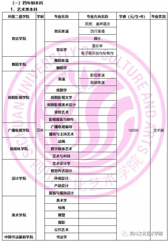 四川文化藝術學院2020年省外招生簡章