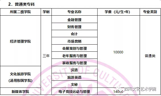 四川文化藝術學院2020年四川省招生簡章