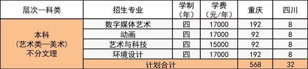 2019年重慶工程學院美術類本科專業招生計劃