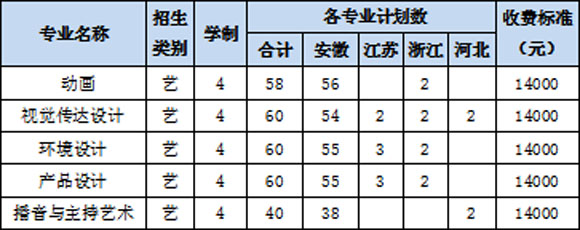 阜陽師范大學信息工程學院2020年藝術類本科專業招生計劃